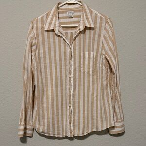 J. Crew Tan and White Striped Button-Up Shirt